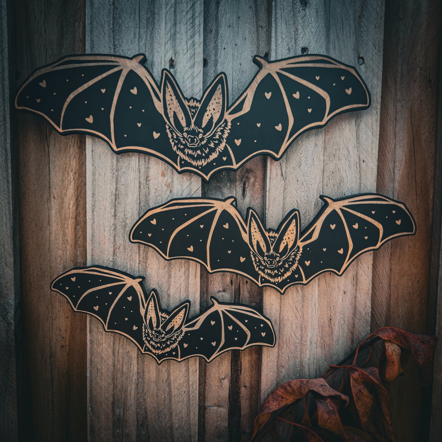 Heart Woodcut Bats