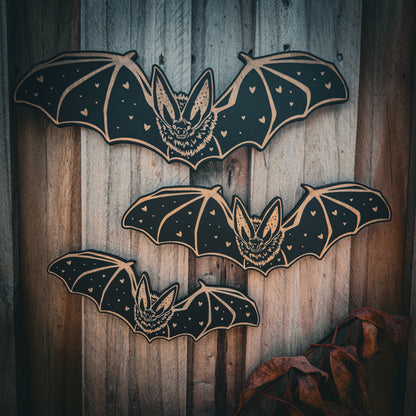 Heart Woodcut Bats