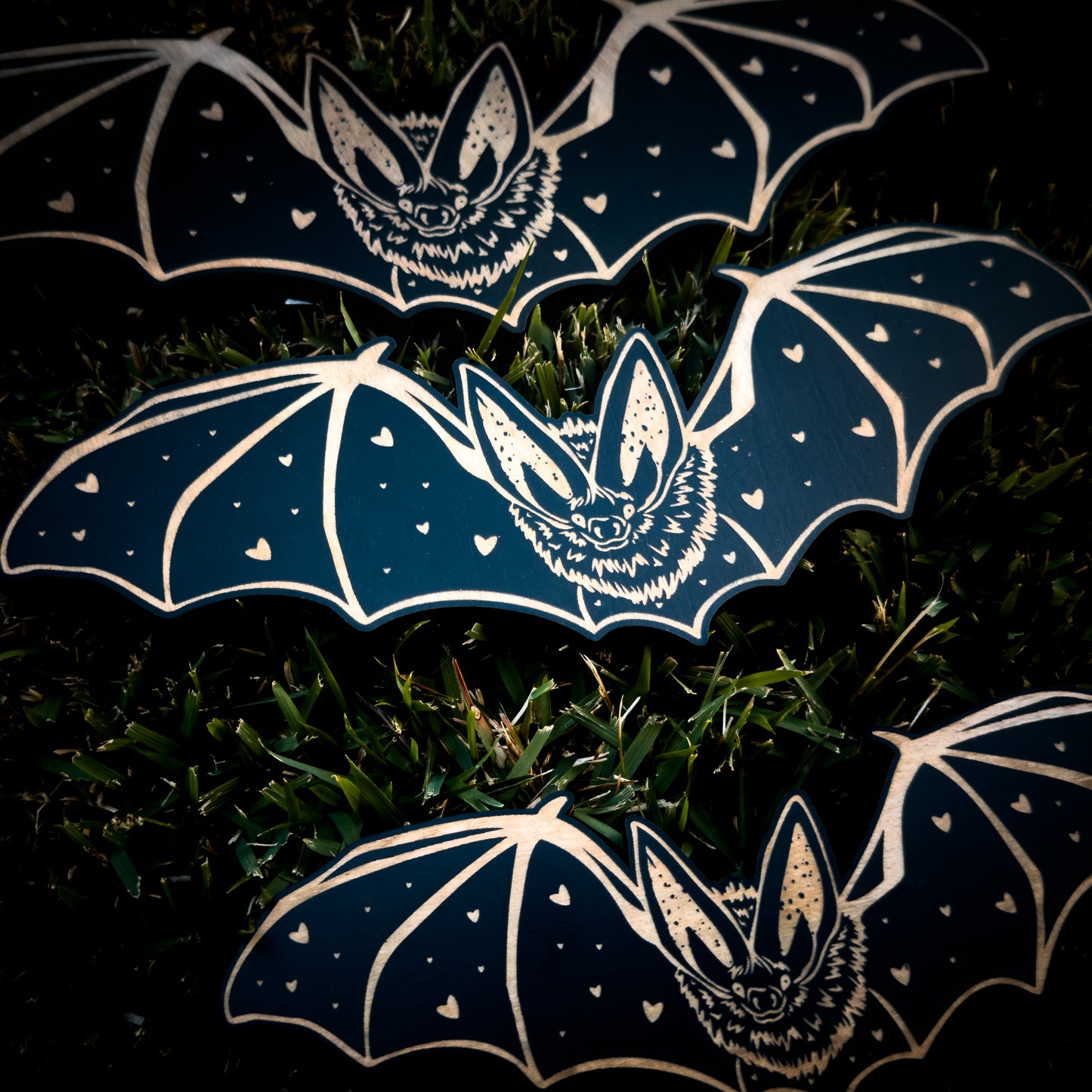 Heart Woodcut Bats