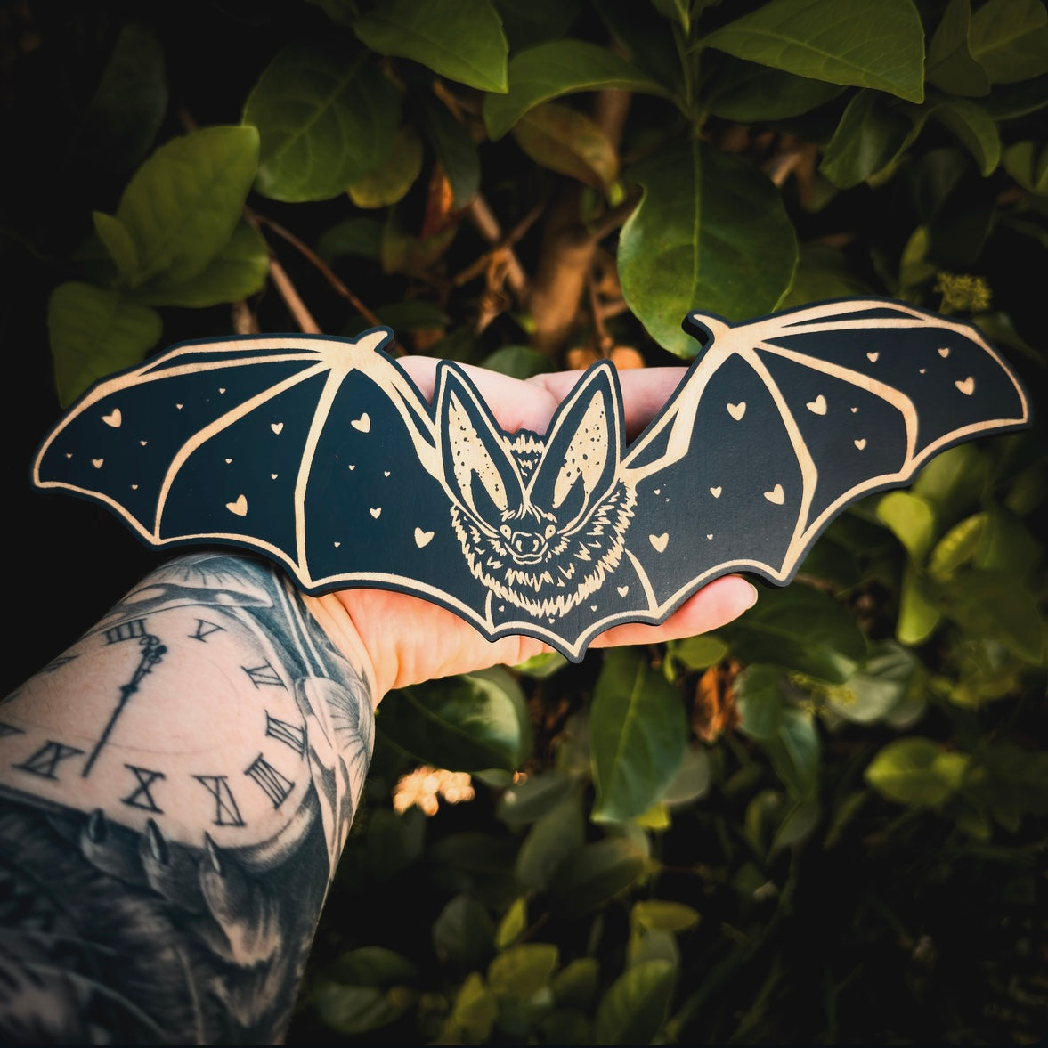 Heart Woodcut Bats