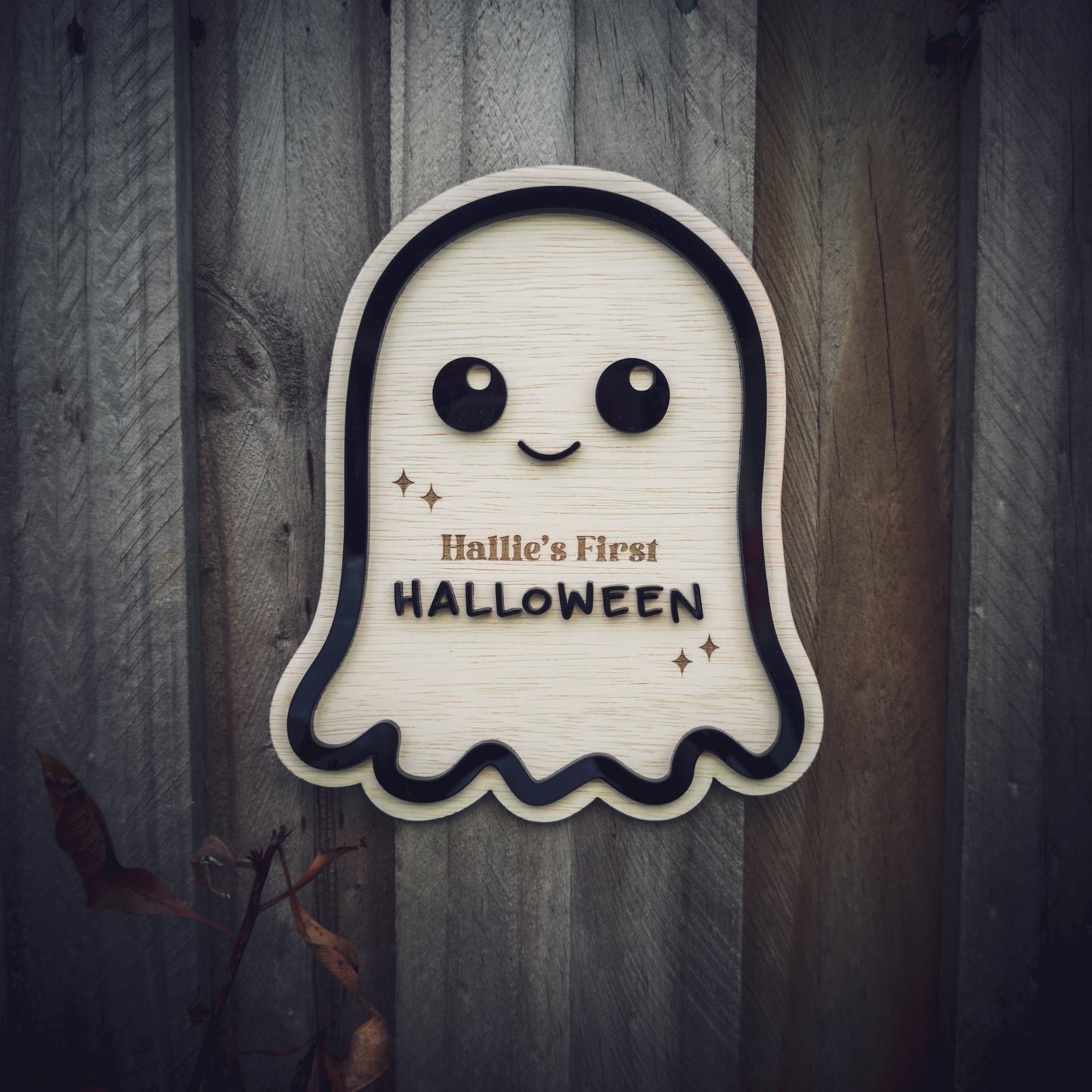 Baby's First Halloween Sign, Personalised Wooden Ghost