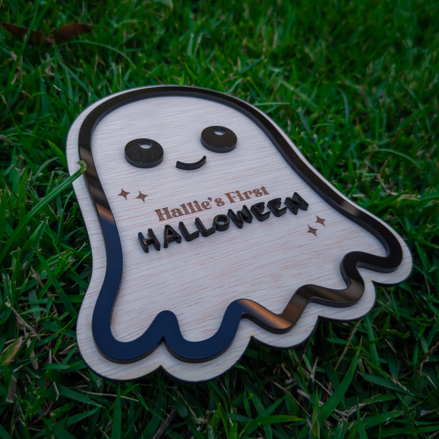 Baby's First Halloween Sign, Personalised Wooden Ghost