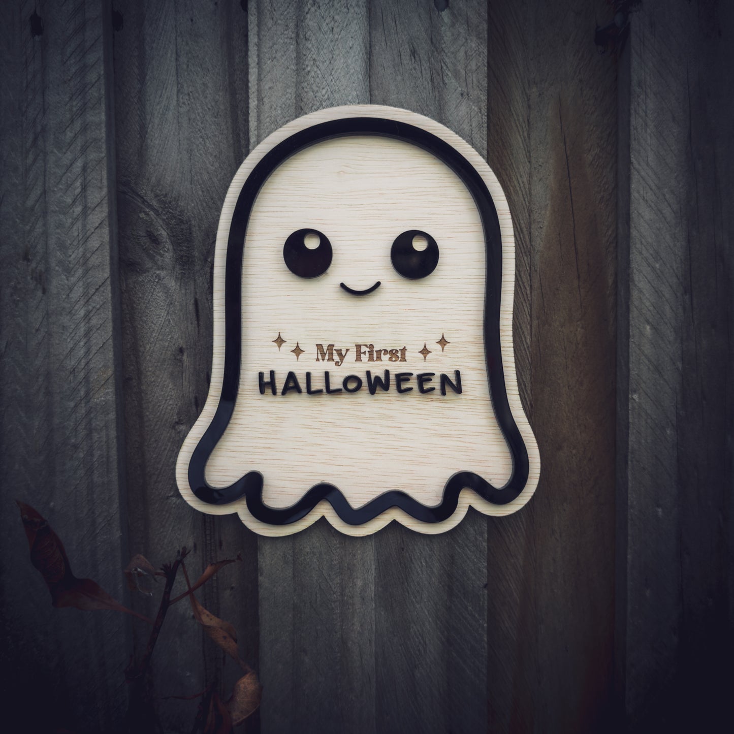 Baby's First Halloween Sign, Personalised Wooden Ghost