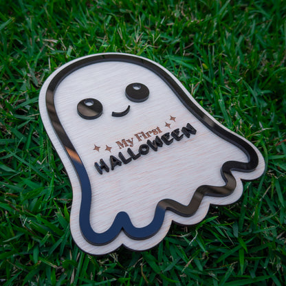 Baby's First Halloween Sign, Personalised Wooden Ghost